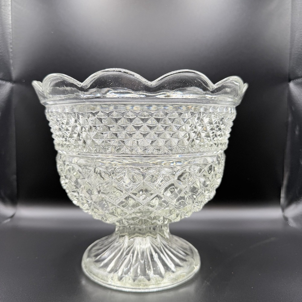 Vintage Anchor Hocking Wexford Centerpiece Bowl Footed, Pressed Glass, MCM